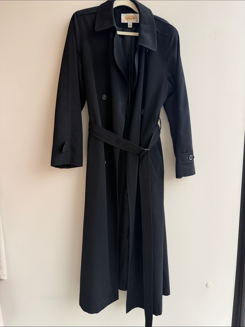 Talbots Black Long Trench Coat with Waist Tie